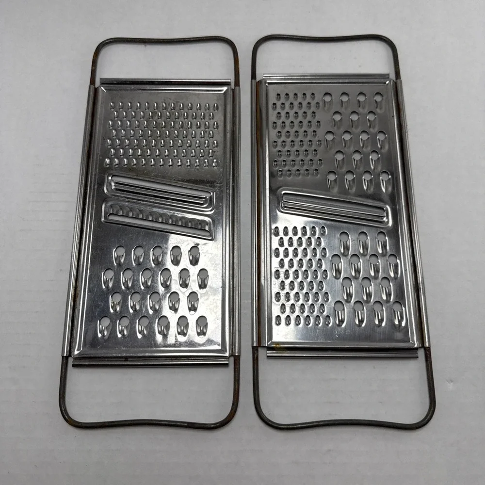 Vtg Ekco Stainless All In One Flat Grater Shredder Handles Cheese Vegetables 2ct